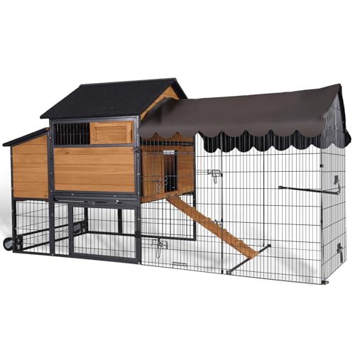 GUTINNEEN Large Chicken Coop with Metal Frame Mobile Hen House Poultry Cage with Wheels for 4-6 Chickens 85" L