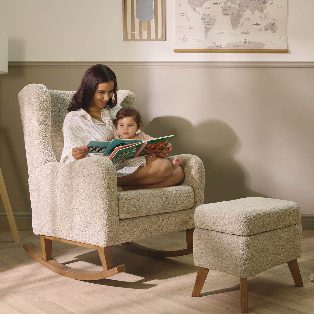 Tutti Bambini Harper Wingback Rocking Chair and Footstool – Teddy Mushroom