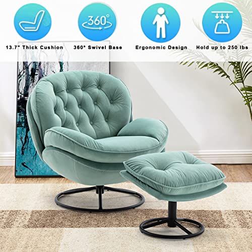 Baysitone Velvet Swivel Accent Chair with Ottoman Set, Modern Lounge Chair with Footrest, Comfy Armchair with 360 Degree Swiveling for Living Room