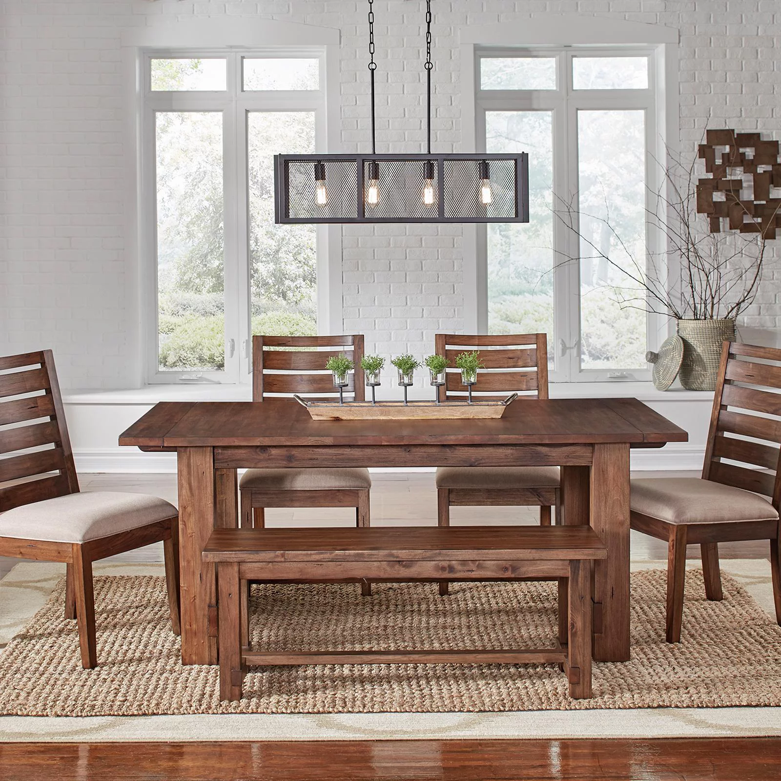A-America Anacortes 69" Solid Wood Trestle Table with Extension Leaf in Mahogany
