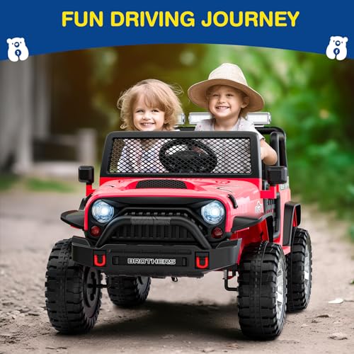 L8 2 Seater Ride On Car, 12V Kids Electric Car w/Remote Control, 4-Wheel Suspension, Bluetooth Speaker, Multi Music Modes, 3 Speeds, LED Lights