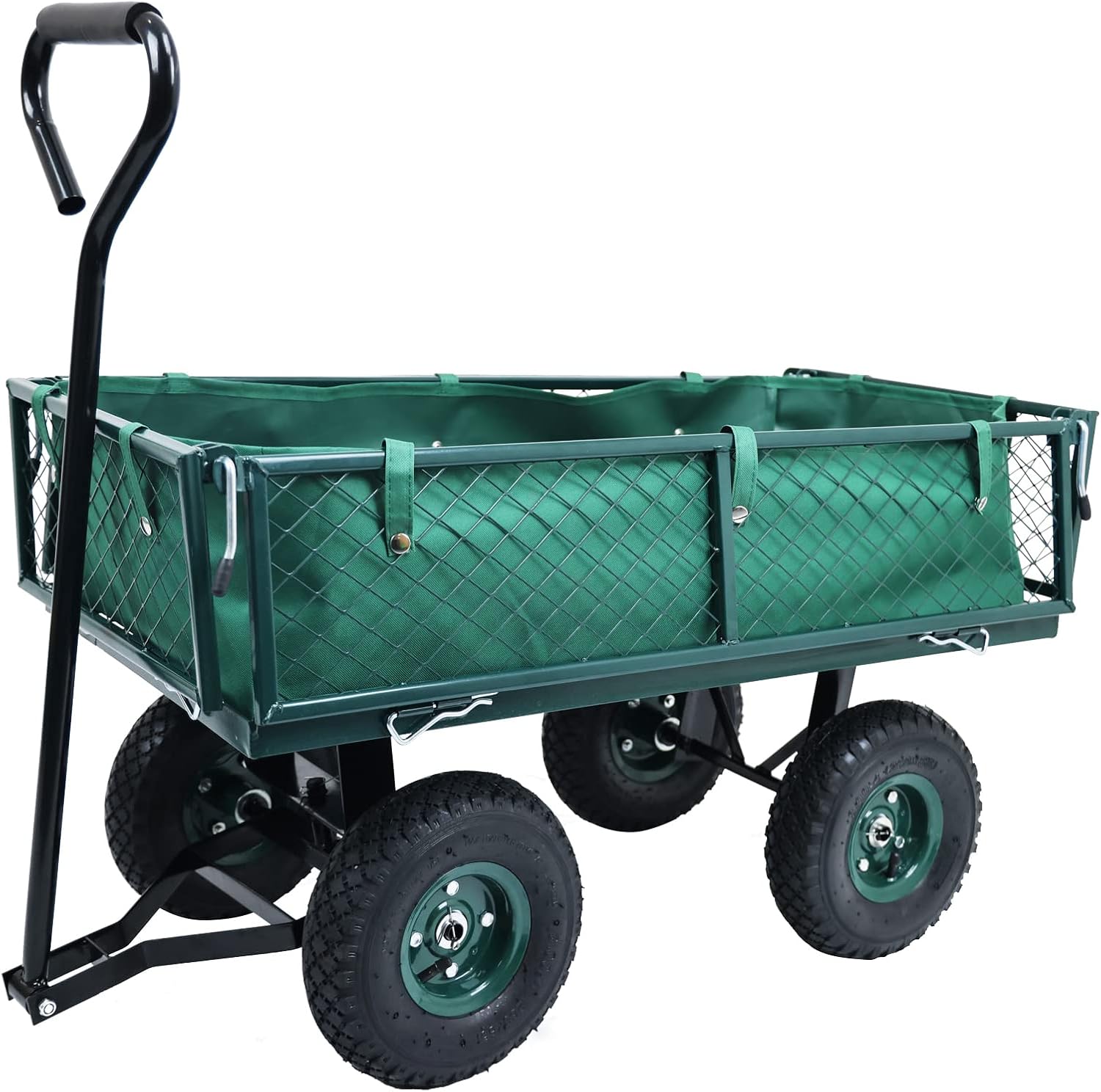Elevon Heavy Duty Garden Cart, 400 Lb Weight Capacity, Liner Included, Mesh Steel Folding Utility Wagon with Removable Sides and 10in Pneumatic Tires