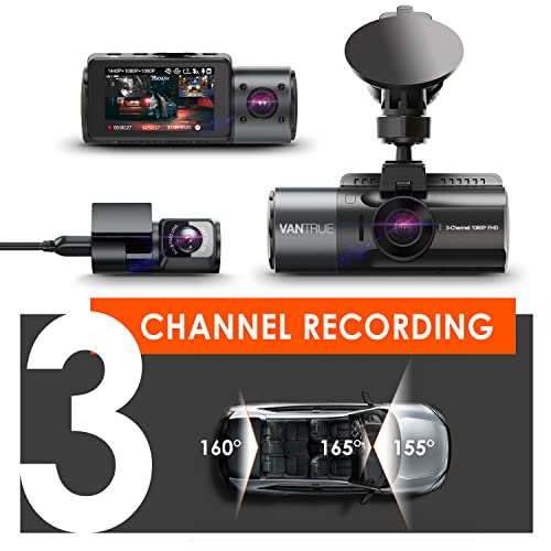 VANTRUE N4 3 Channel Dash Cam, 4K+1080P Dual Channel, 1440P+1440P+1080P Front Inside Rear Three Way Triple Car Dash Camera, IR Night Vision