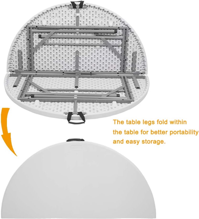 VINGLI 48 Round Bi-Folding Commercial Table, 4 Feet Portable Plastic Dining Card Table for Kitchen or Outdoor Party Wedding Event, White Granite