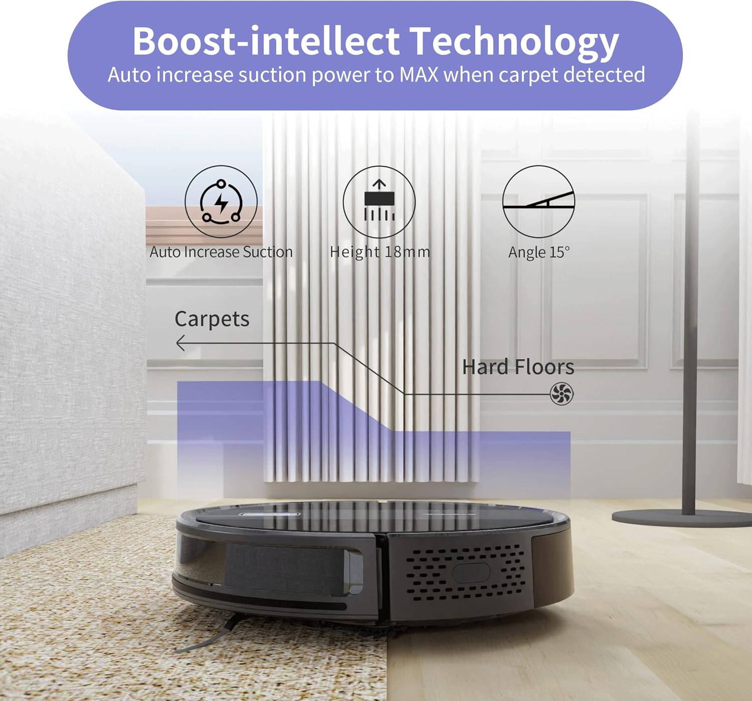 SYSPERL Robot Vacuum Cleaner,Robot Vacuum with Mapping Technology, Automatic Robot Vacuum Cleaner,120 Mins Runtime,2600Pa Robot Vacuum Mapping