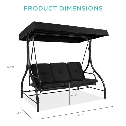 Best Choice Products 3-Seat Outdoor Large Converting Canopy Swing Glider, Patio Hammock Lounge Chair for Porch, Backyard w/Flatbed, Adjustable Shade