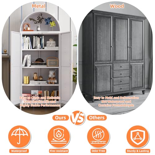 Tall Kitchen Pantry Cabinet, Metal Display Storage Cabinets with 4 Doors/2 Drawers for Kitchen Home Office Living Room, Assembly Required