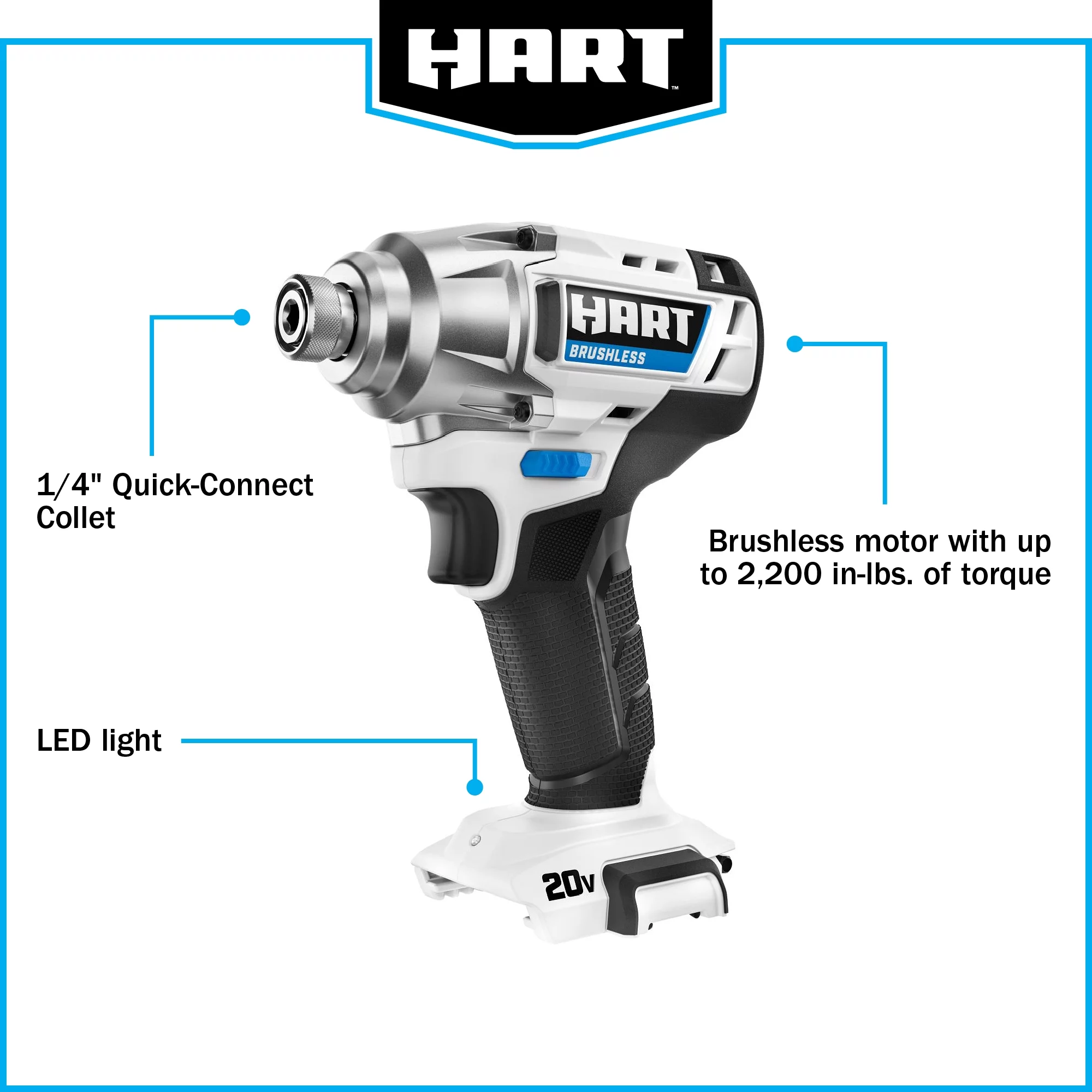 HART 20-Volt Cordless Brushless Impact Driver Kit, Gen 2