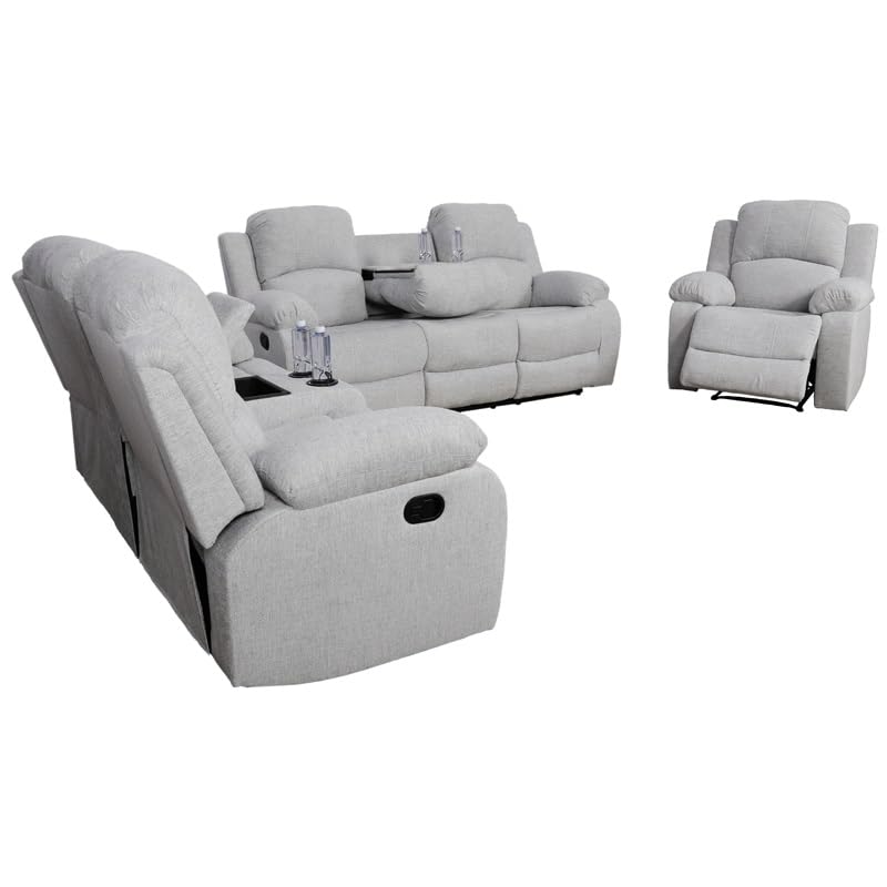 Bonded Leather Recliner Sofa Set 3 PCS Motion Sofa Loveseat Recliner Sofa Recliner Couch Manual Reclining Chair for Living Room (3 Piece Set)