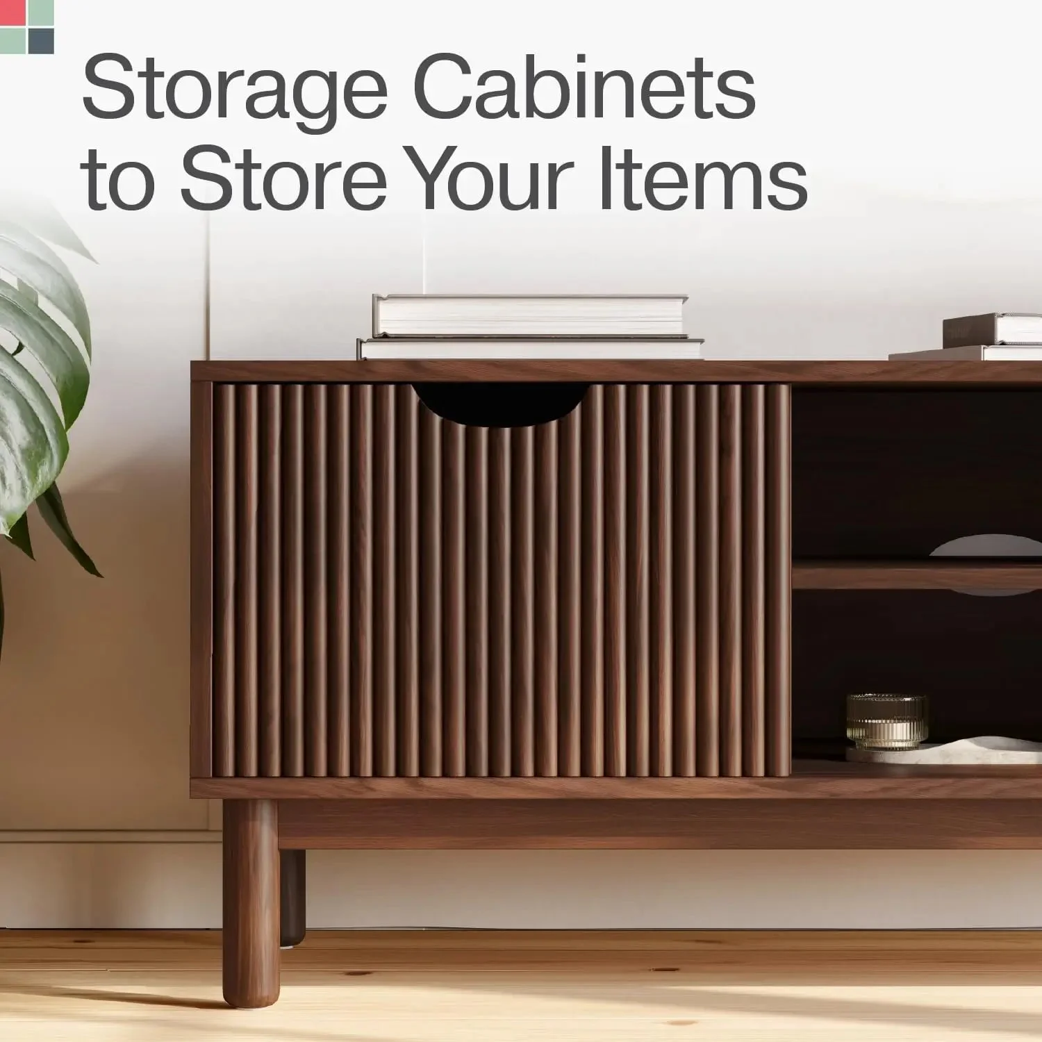 Low Profile Fluted TV Stand - Mid Century Media Console - Living Room Furniture - 48&rdquo; Entertainment Center with Shelves