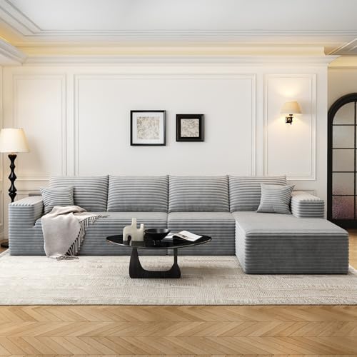 107.5" Cloud Modular Sectional Sofa with 1 Ottoman,Modern Minimalist Upholstered Couches, Comfort U Shaped Sofa for Living Room