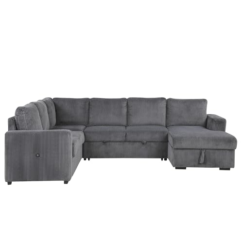 L-Shaped Pull Out Sleep Sofabed,Modern Reversible Sleeper Sectional Sofa Chenille Upholstered Button Tufted Decor with Storage Chaise