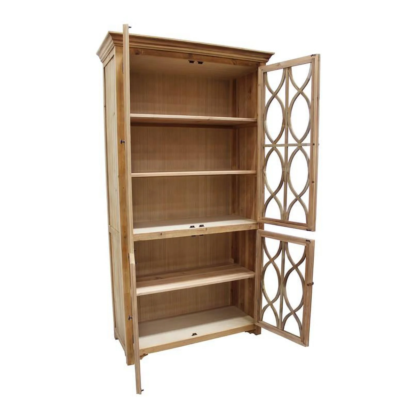 Manhattan Beach Ikki 4 Glass Door Solid Wood Cabinet in Natural