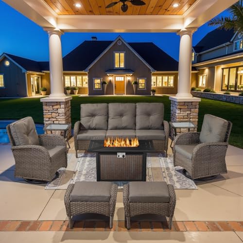 Patio Wicker Chairs Swivel Rocker - Outdoor Swivel Rocking Chairs Set of 2 with Rattan Side Table