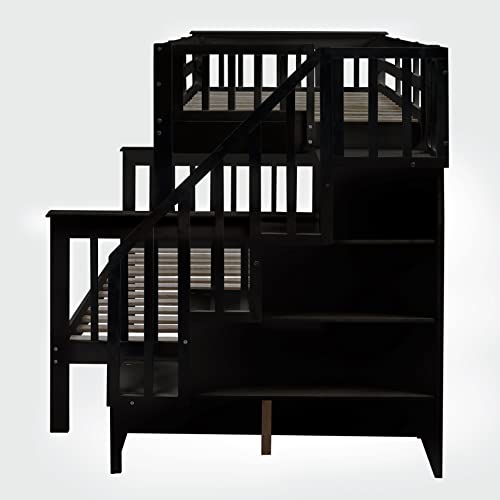 Ball & Cast Full Over Full Bunk Bed with Twin Size Trundle and Built in 4 Drawer,Wood Bunkbed w/Storage Ladder & Slat Support