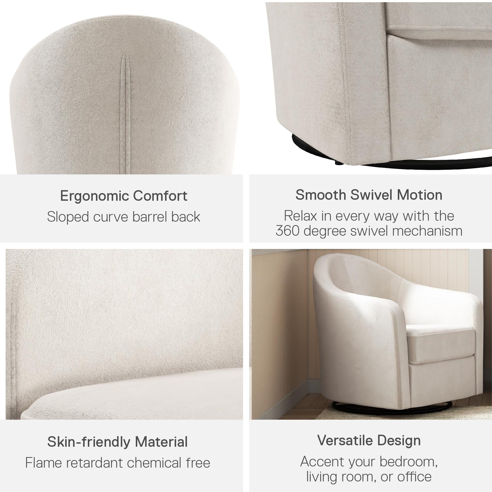 DHP Gentle Swivel Curved Accent Chair, Ivory Velvet