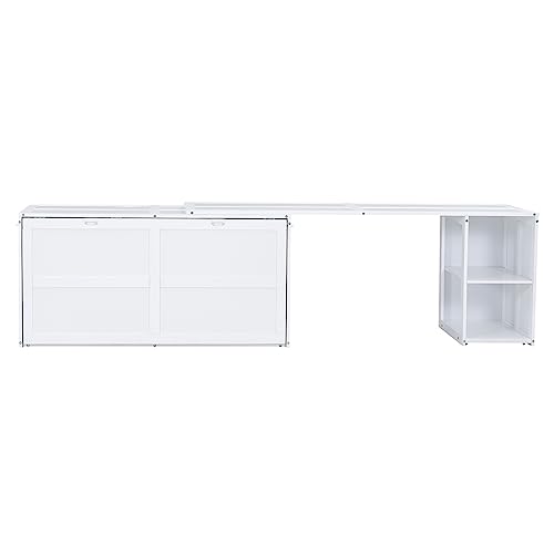 Merax Queen Size Murphy Bed with Rotable Desk, Space-Saving Design Wall Cabinet Bed Frame with Storage Shelves for Bedroom and Guest Room