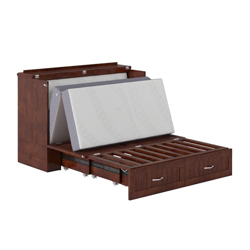 AFI Southampton Queen Murphy Bed Chest with Mattress, Storage, and Built-in Charger in Grey