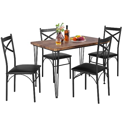 VECELO Kitchen Dining Room Table Set with 2 Chairs for Small Space, Apartment,Metal Steel Frame