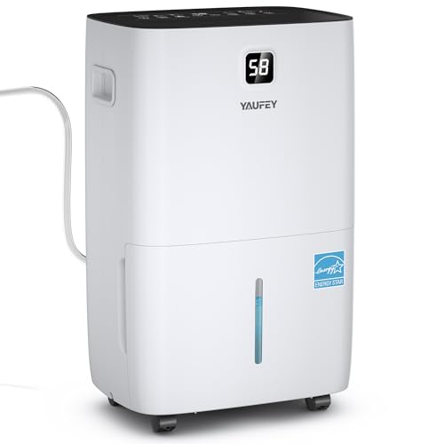 Yaufey 2500 Sq. Ft Home Dehumidifier for Medium to Large Rooms and Basements with Auto or Manual Drainage, 0.48 Gallon Water Tank Capacity