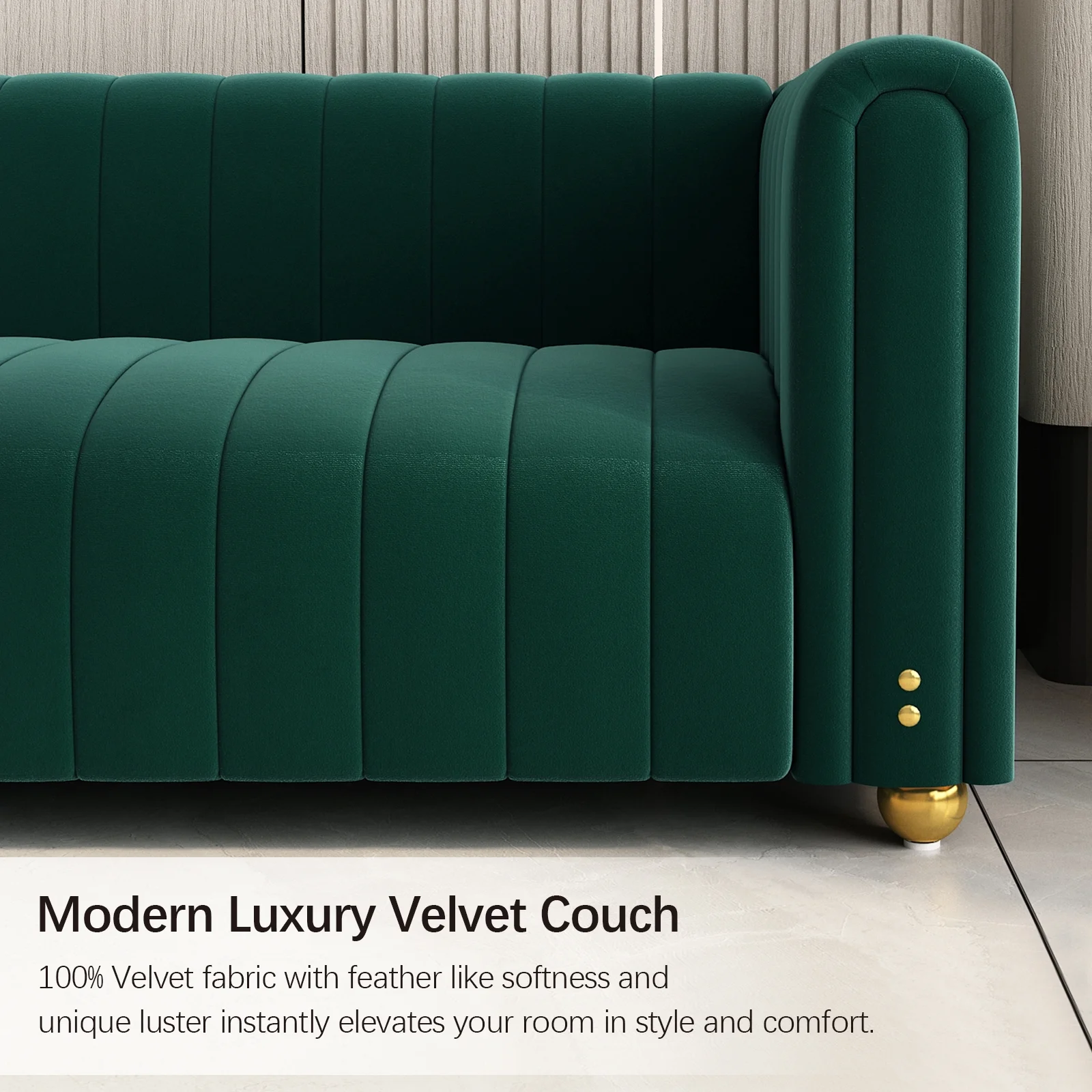 81" Modern Velvet Loveseat Sofa,Tufted Velvet Couch with Round Handrails and Metal Ball Legs for Living Room,Office,Apartment,Furniture
