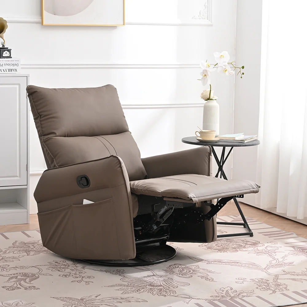High Back Rocking Chair, Nursery Chair with Side Pocket, 360 Degree Swivel Single Sofa Chair, Lazy Sofa Balcony Reclining Chair
