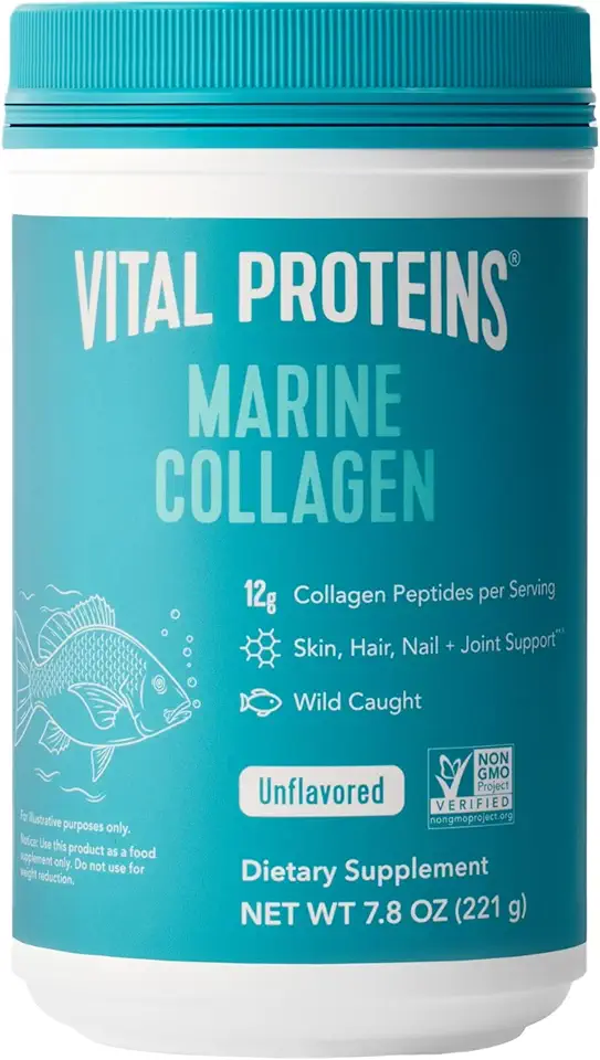 Vital Proteins Marine Collagen Peptides Powder Supplement for Skin Hair Nail Joint - Hydrolyzed Collagen - 12g per Serving - 7.8 oz Canister