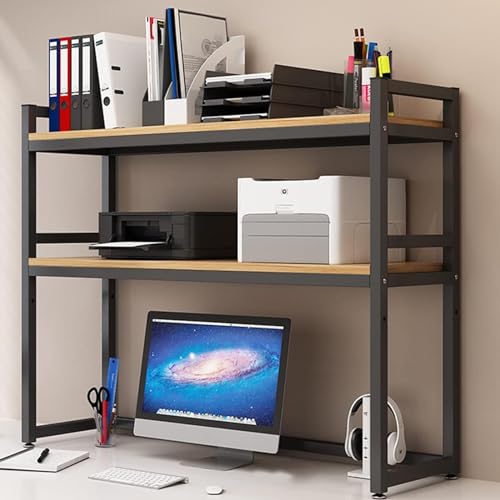 2 Tier Multipurpose Countertop Hutch Bookshelf - Metal Desktop Bookcase For Computer Desk, Adjustable Desk Organizer Rack