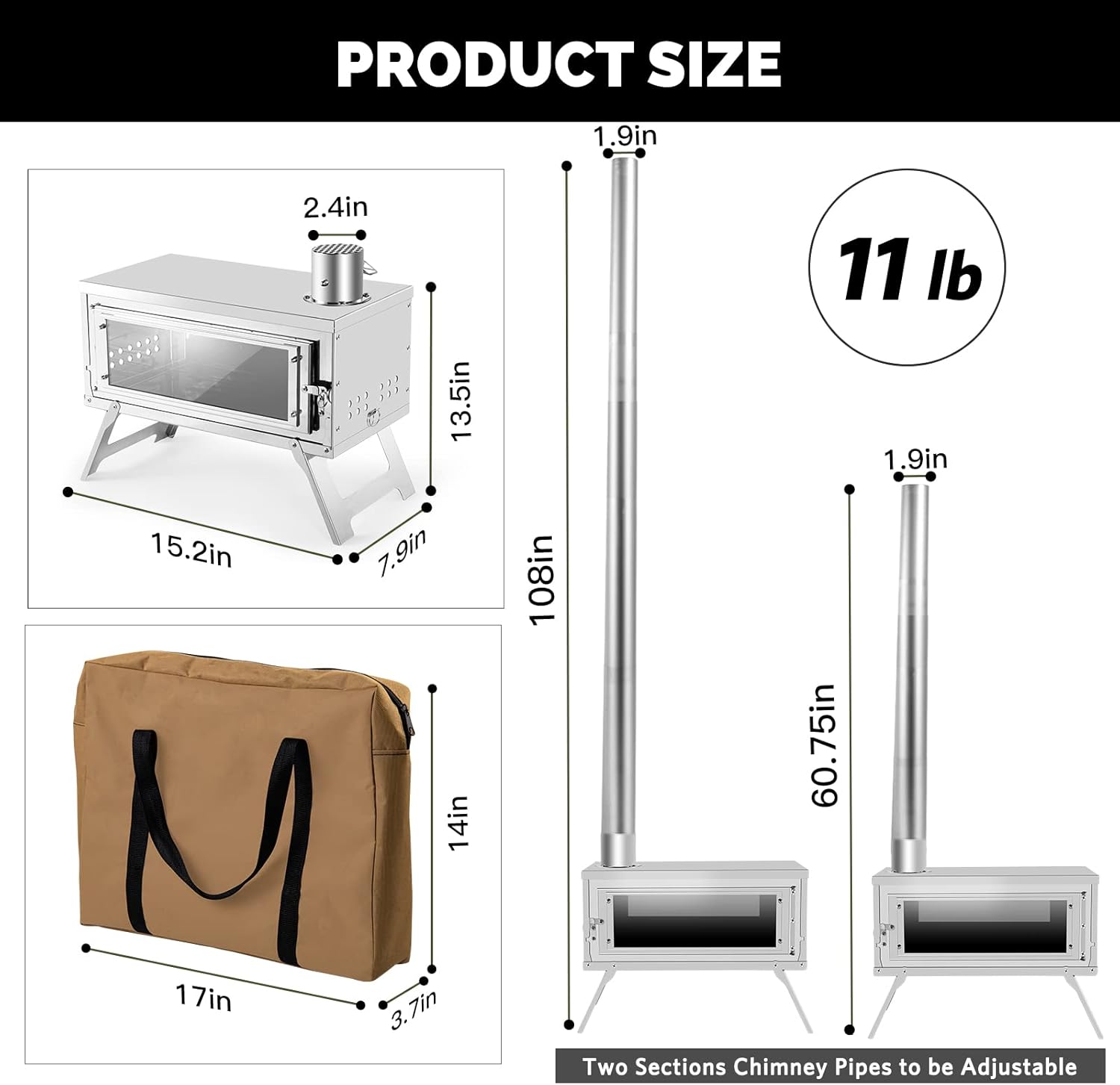 Fastfold Hot Tent Stove with Reinforced Body, Portable Wood Burning Stove with Secondary Combustion