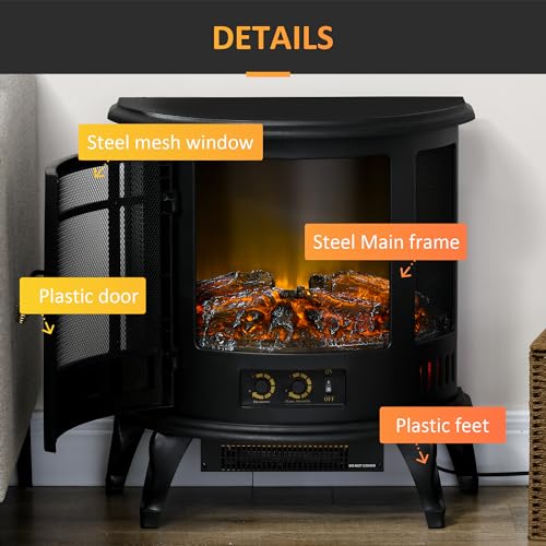 HOMCOM 22" Electric Fireplace Stove, Freestanding Electric Fire Place Heater with Realistic LED Flame, Adjustable Temperature, 1500W