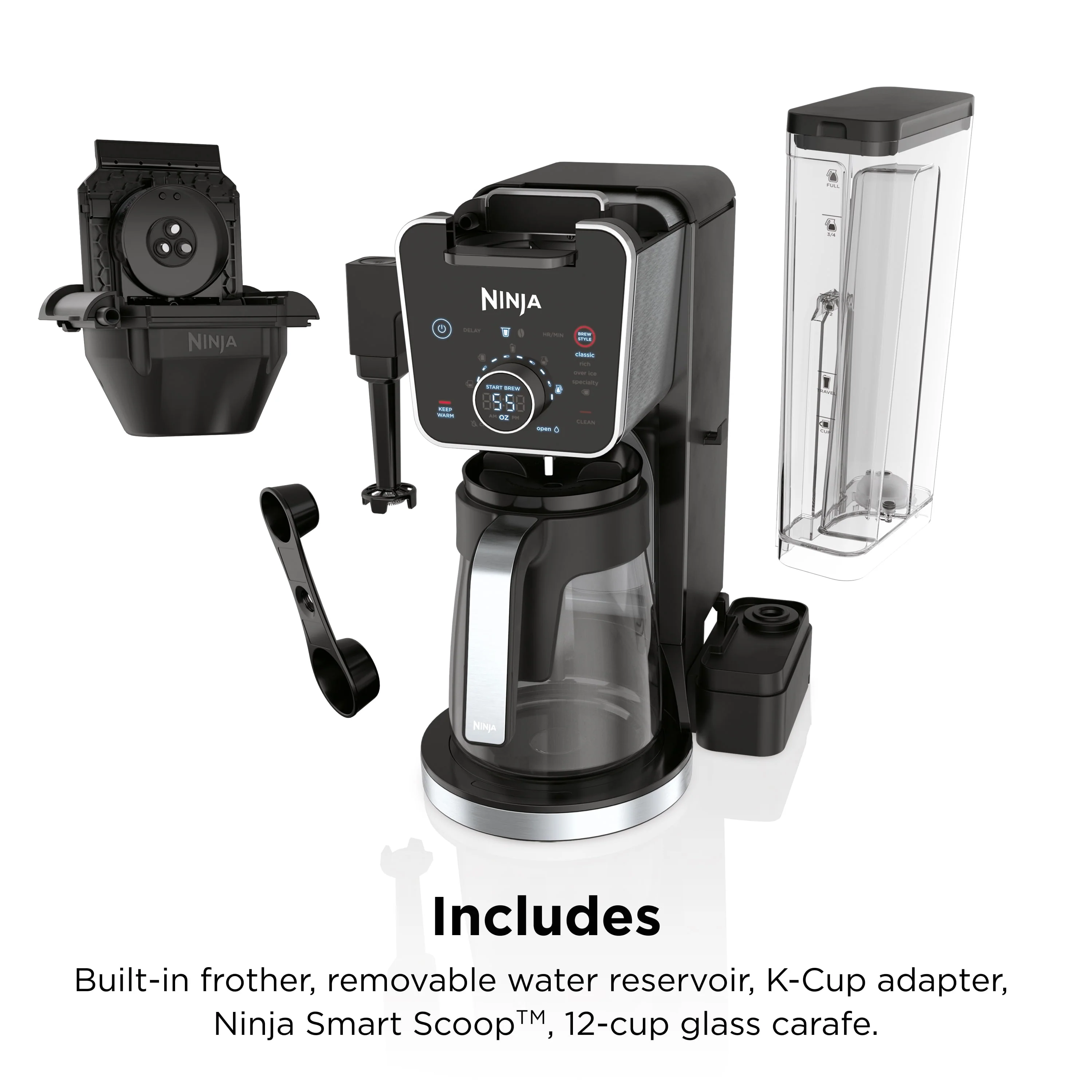 Ninja DualBrew Specialty Drop Coffee Maker, Single-Serve, K-Cup Pod Compatible, 12-Cup, Glass Carafe