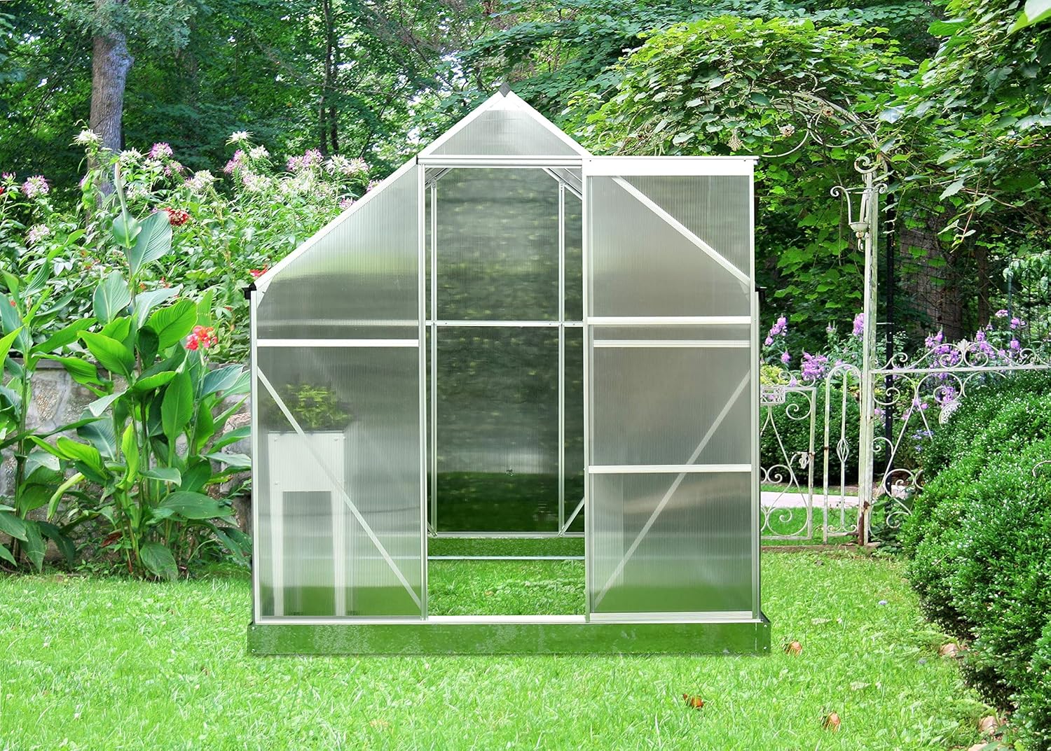 Hanover HANGRNHS4X6-NAT 4 x 6-Ft. Polycarbonate Walk-in Greenhouse, Natural/Silver