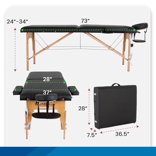 BestMassage Portable Massage Table 84” Length Height Adjustable Spa Bed with Carrying Oxford Bag,Heating Pad(Black)