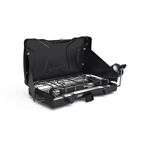 Coleman Triton 2-Burner Propane Stove, Portable Camping Cooktop with 2 Adjustable Burners & Wind Guards, 22,000 BTUs of Power
