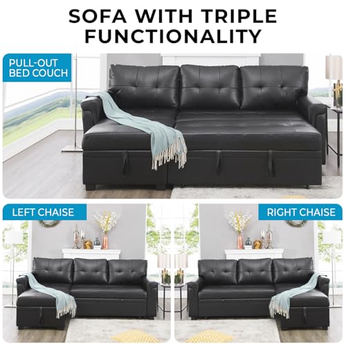 Naomi Home 85 in. Convertible Sofa with Storage, Reversible L Shape Sofa Couch with Chaise, Comfy Sectional Couches for Living Room - Black
