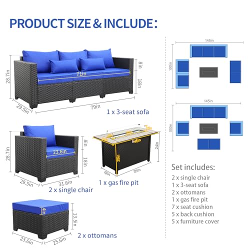 Rattaner Patio Wicker Furniture Set 6 Pieces Outdoor HDPE Wicker Conversation Couch Sectional Chair Sofa Set with Grey Cushions