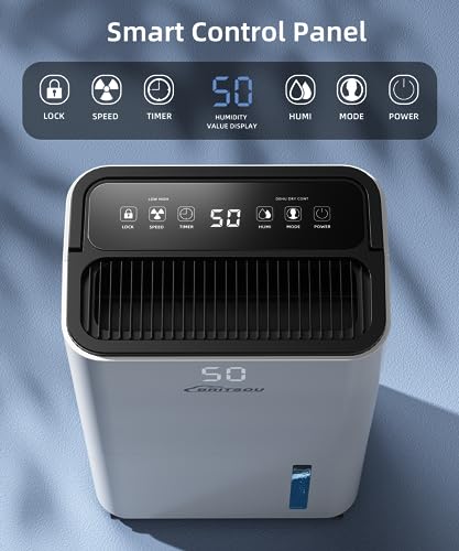 50 Pints Dehumidifier for Basement, Britsou Dehumidifiers for Home with Drain Hose - Quiet Smart Dehumidifier with 3 Modes, 24 Hr Timer