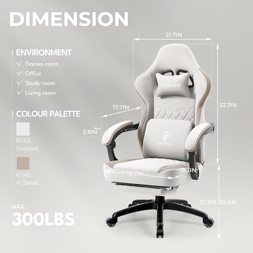 Dowinx Gaming Chair Breathable Fabric Computer Chair with Pocket Spring Cushion, Comfortable Office Chair with Gel Pad and Storage Bag