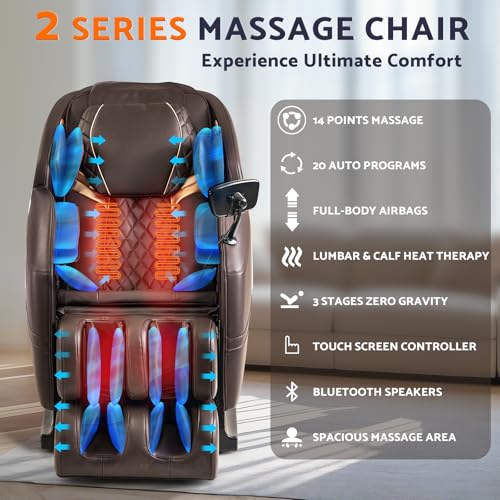 Massage Chair, Zero Gravity Full Body Massage Chair Extra Large Shiatsu Recliner w/ 14 Massage Points, Lumbar & Calf Heating, 20 Auto Modes
