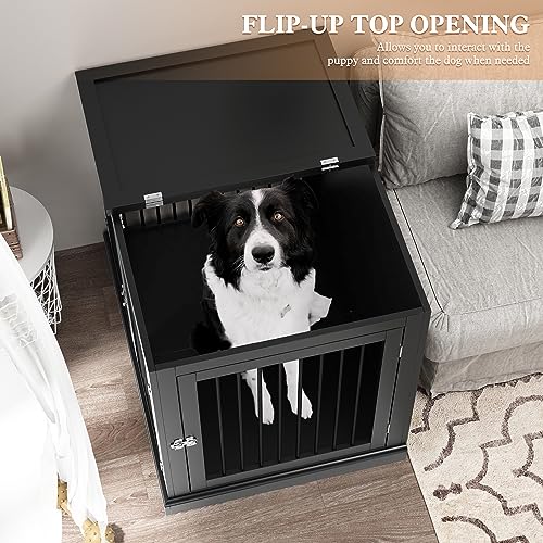 Large Dog Crate Furniture, Wooden Dog Kennel with Cushion, Dog Crate End Table Large, Indoor Dog Kennel, Modern Decorative Dog Crates with Flip Top