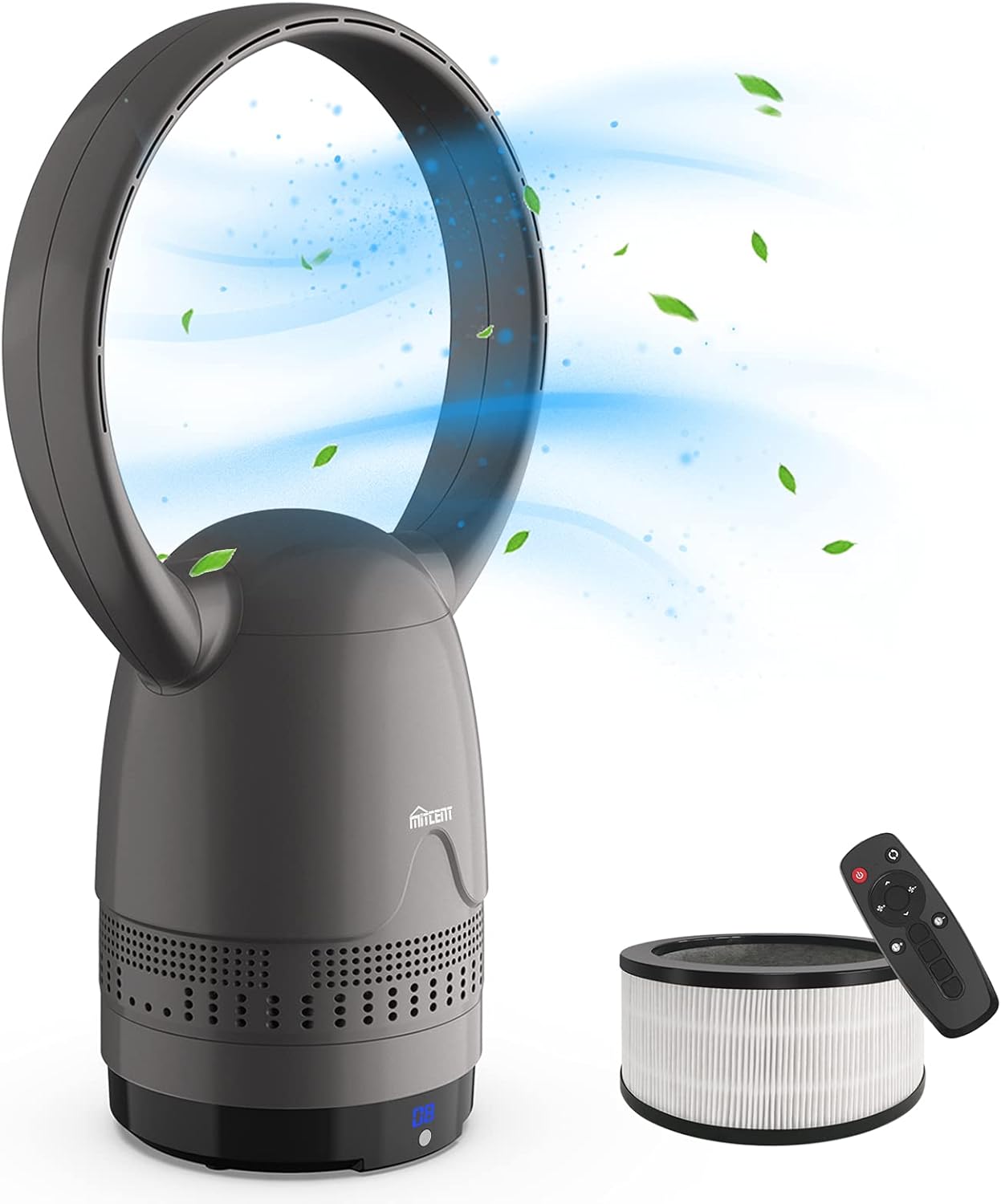 Mitcent Bladeless Fan and Air Purifier in One - Capture 99.95% of 0.3 micron Particles, H12 HEPA Filter, Remote Control, Air Purifier Fan for Bedroom