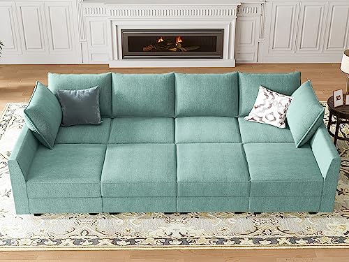 HONBAY Modular Sofa Sectional Sleeper Couch with Ottomans Reversible Sleeper Sectional Sofa Modular Couch with Storage, Aqua Blue