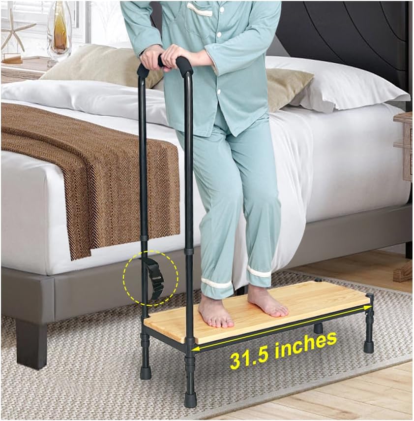 Zelen Bed Step Stool with Handle for Elderly Bedside Steps Stool Medical for High Beds Bedside Assist Rail Bed Grab Bar for Seniors Adjustable Height