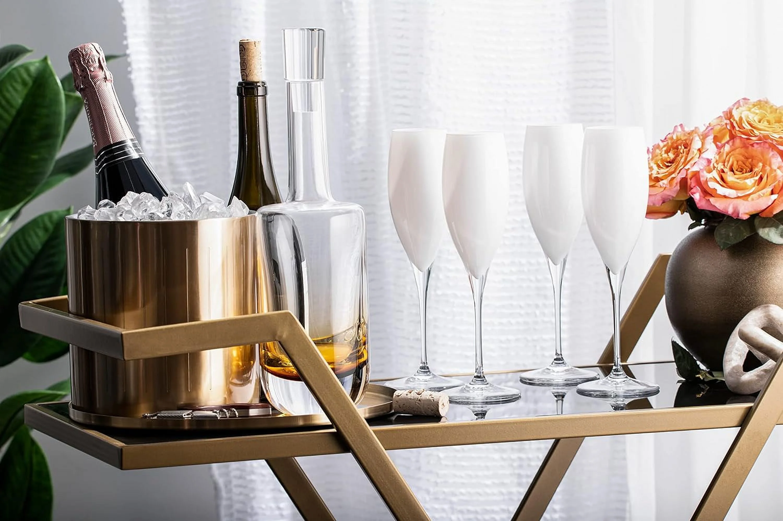 Toasting Flute Glass - Champagne - Flutes - Set Of 6 Crystal Glasses - Wedding Toasting Flutes - White - 11 Oz Made In Europe