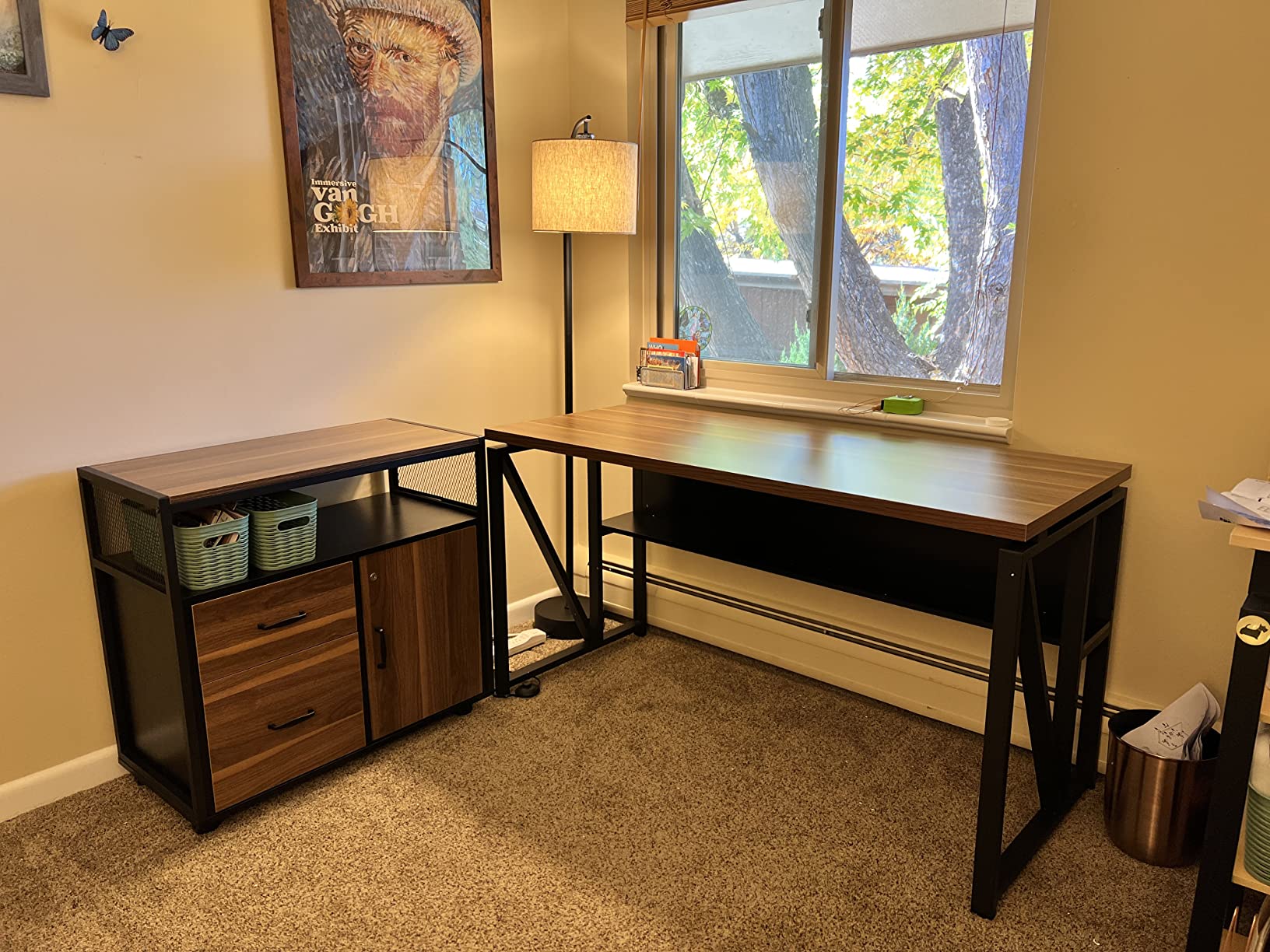 【Furniture】L Shaped Desk with Drawer Cabinet, 55" Executive Computer Desk and lateral File Cabinet