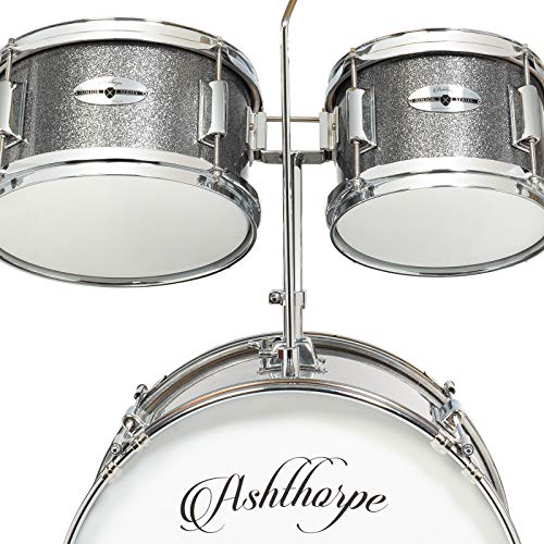 Ashthorpe 5-Piece Complete Junior Drum Set with Genuine Brass Cymbals - Advanced Beginner Kit with 16" Bass, Adjustable Throne, Cymbals, Hi-Hats