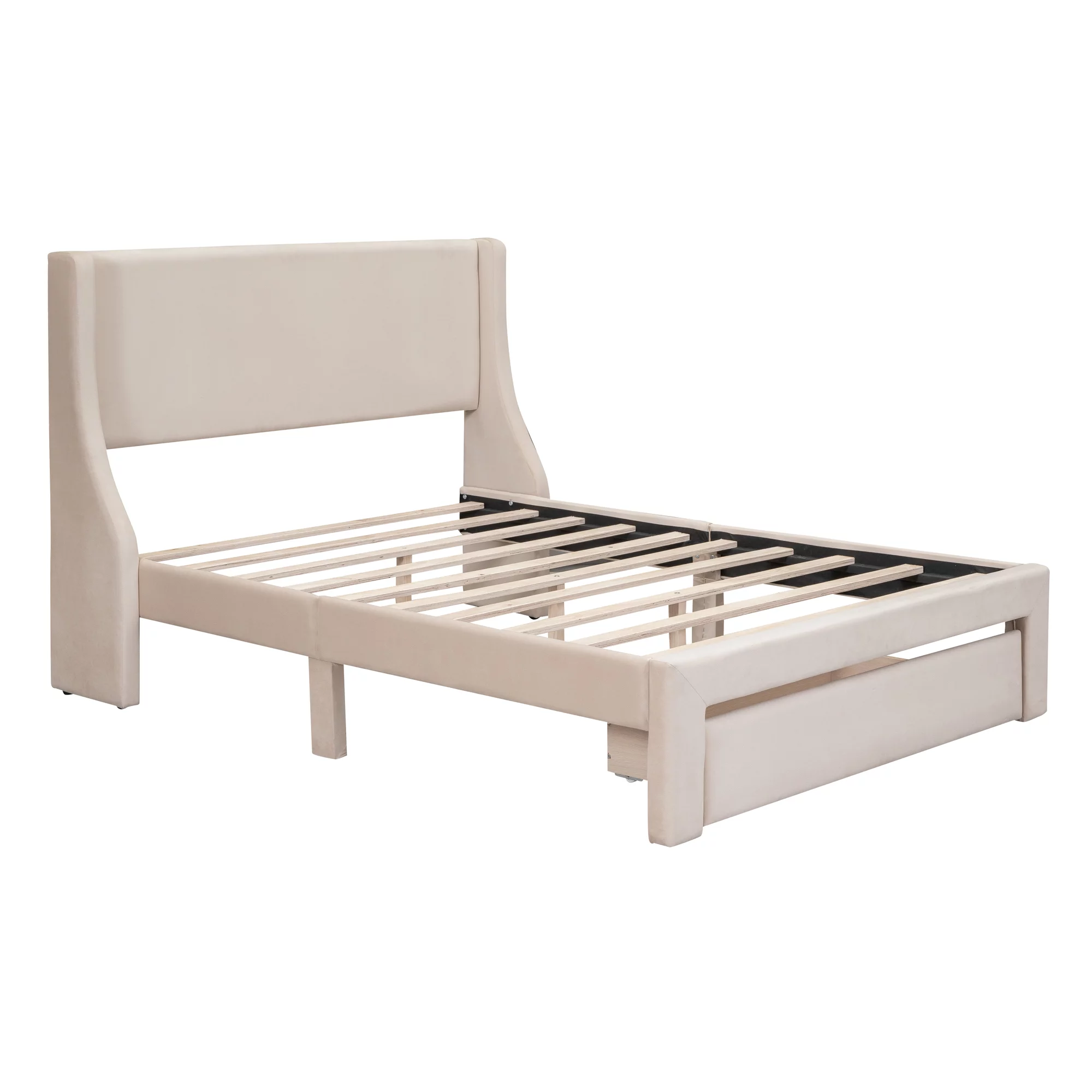 Sesslife Full Bed Frame with Storage, New Upgraded Velvet Upholstered Platform Bed with Headboard and A Big Drawer, No Box Spring Needed