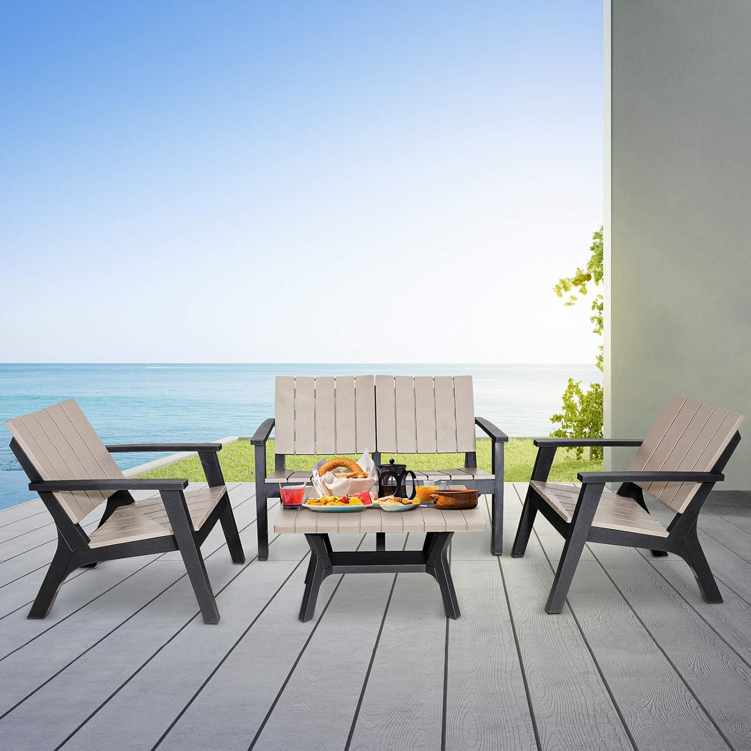 Cozy Castle 4 Pieces Patio Furniture Sets, Resin Outdoor Table and Chairs, Patio Conversation Sets, Patio Sets, Outdoor Seating, Lawn and Garden