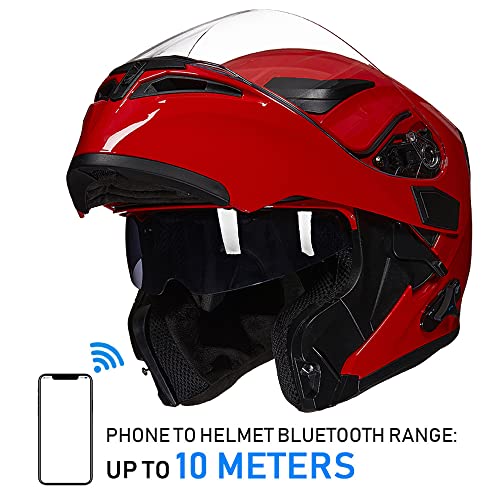 ILM Bluetooth Motorcycle Helmet Modular Flip up Full Face Dual Visor Mp3 Intercom FM Radio DOT Model 902BT(Matte Black, Large)