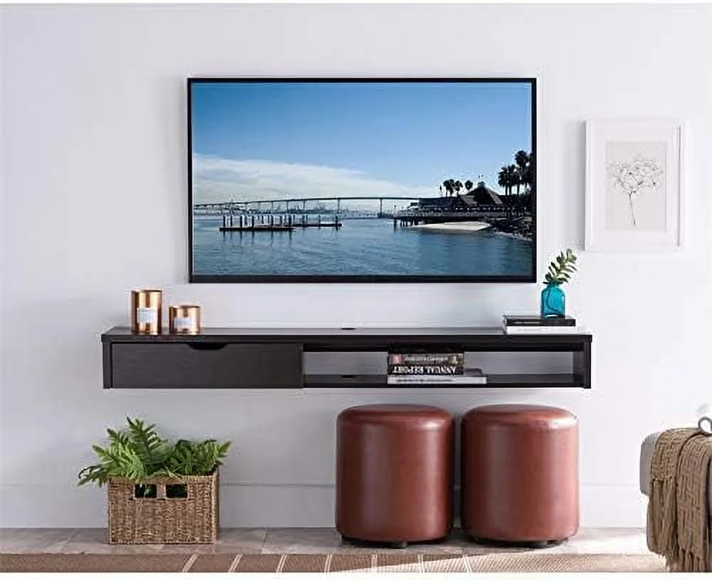 Modern Wood Floating TV Stand For Tvs Up To 60" In Cappuccino
